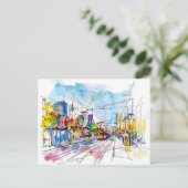 Watercolor Berlin Mitte Straßenbahnhaltestelle Far Postkarte (Stehend Vorderseite)
