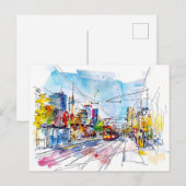 Watercolor Berlin Mitte Straßenbahnhaltestelle Far Postkarte (Vorne/Hinten)