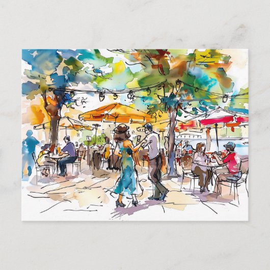 Watercolor Berlin Mitte Summer Dance Abend Postkarte (Vorderseite)