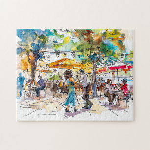 Watercolor Berlin Mitte Summer Dance Abend Puzzle