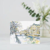 Watercolor Berlin Spandau Winter Havel Postkarte (Stehend Vorderseite)