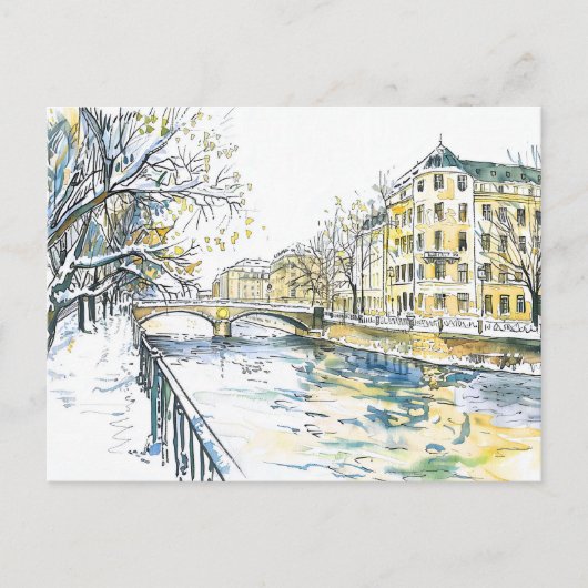 Watercolor Berlin Spandau Winter Havel Postkarte (Vorderseite)