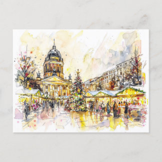 Watercolor Berlin Weihnachtsmarkt Gendarmenmarkt Postkarte