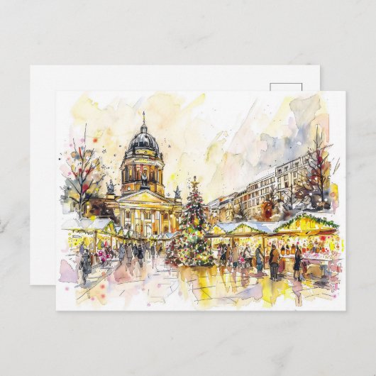 Watercolor Berlin Weihnachtsmarkt Gendarmenmarkt Postkarte (Vorne/Hinten)