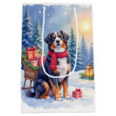 Watercolor Bernese Mountain Dog Sleigh Christmas Mittlere Geschenktüte (Rückseite)