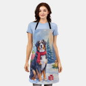 Watercolor Bernese Mountain Dog Sleigh Christmas Schürze (Getragen)