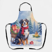 Watercolor Bernese Mountain Dog Sleigh Christmas Schürze (Vorderseite)