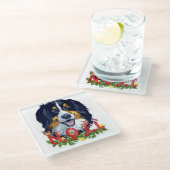 Watercolor Bernese Mountain Dog Weihnachten Glasuntersetzer (Schrägansicht)