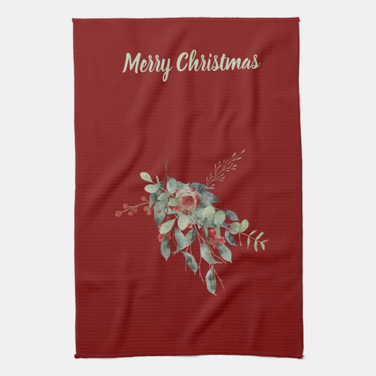 Watercolor Berries/Greenery Merry Christmas Geschirrtuch (Vertikal)