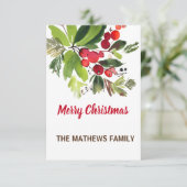WATERCOLOR BERRIES UND GREENERY FOLIAGE CHRISTMAS KARTE (Stehend Vorderseite)