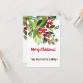 WATERCOLOR BERRIES UND GREENERY FOLIAGE CHRISTMAS KARTE (Vorderseite/Rückseite Beispiel)