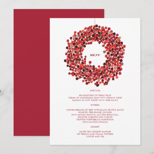 Watercolor Berries Wreath Weihnachtsmenü Programm (Vorne/Hinten)