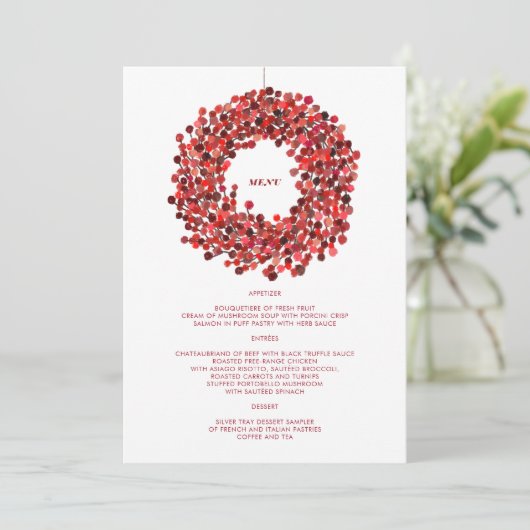 Watercolor Berries Wreath Weihnachtsmenü Programm (Stehend Vorderseite)