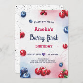 Watercolor Berry Blueberry Raspberry Birthday Einladung (Vorne/Hinten)