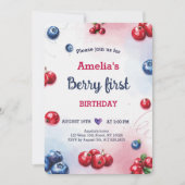 Watercolor Berry Blueberry Raspberry Birthday Einladung (Vorderseite)