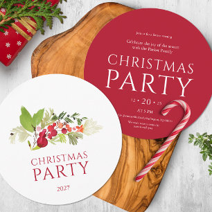 Watercolor Berry Branch Weihnachtsfest Party Einladung