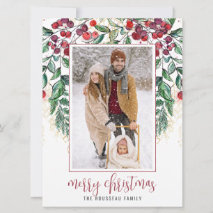 Watercolor Berry Evergreen Frohe Weihnachtsfeierta Feiertagskarte