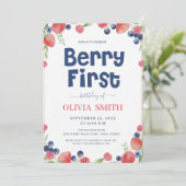 Watercolor Berry First Birthday 1st Birthday  Einladung (Stehend Vorderseite)