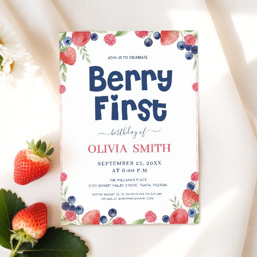 Watercolor Berry First Birthday 1st Birthday  Einladung