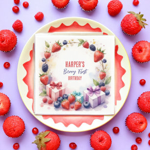 Watercolor Berry First Birthday Strawberry Party - Serviette
