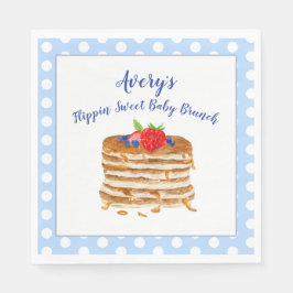 Watercolor Berry Pancake Blue Gingham Baby Dusche Serviette