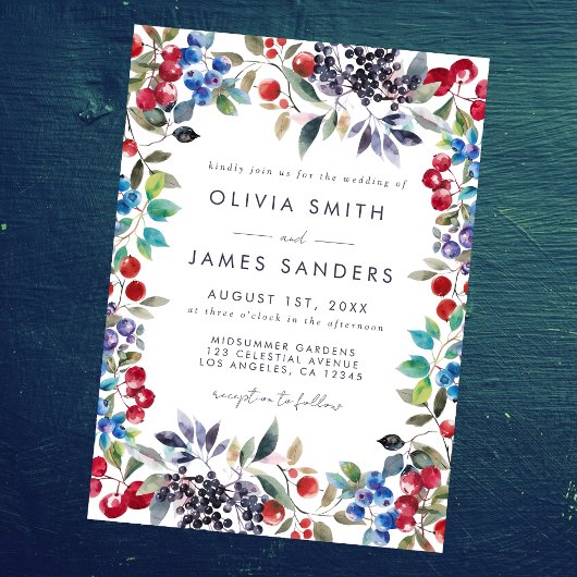 Watercolor Berry Summer Wedding Einladung