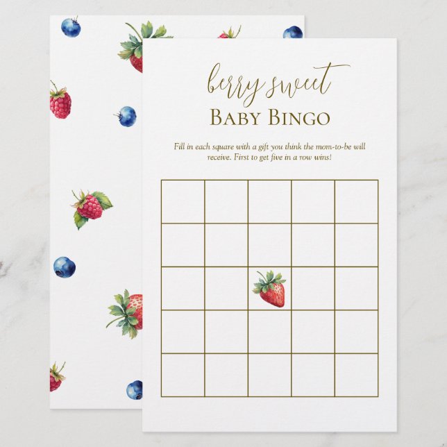 Watercolor Berry Sweet Baby Show Bingo Game (Vorne/Hinten)