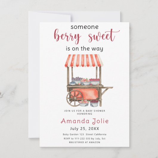 Watercolor Berry Sweet Berries Baby Shower Einladung (Vorderseite)
