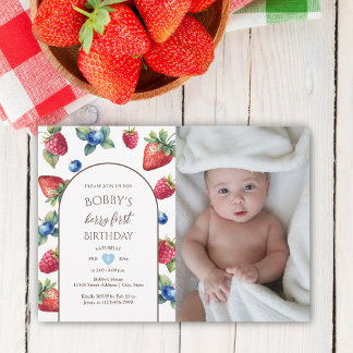 Watercolor Berry Sweet Berry Erster Geburtstag Fot Einladung