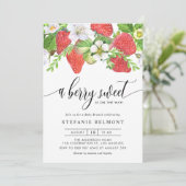 Watercolor Berry Sweet Strawberries Baby Brunch Einladung (Stehend Vorderseite)