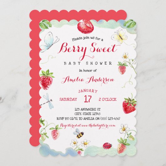Watercolor Berry Sweet Strawberries Baby Shower Einladung (Vorne/Hinten)