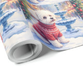 Watercolor Bichon Frise Festive Fountain Christmas Geschenkpapier (Rolleneckpunkt)