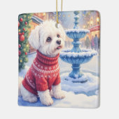 Watercolor Bichon Frise Festive Fountain Christmas Keramikornament (Links)