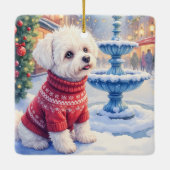 Watercolor Bichon Frise Festive Fountain Christmas Keramikornament (Rückseite)