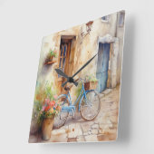 Watercolor Bicycle Art Wall Quadratische Wanduhr (Winkel)