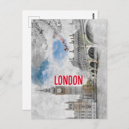 Watercolor Big Ben London Großbritannien Postcard Postkarte (Vorne/Hinten)