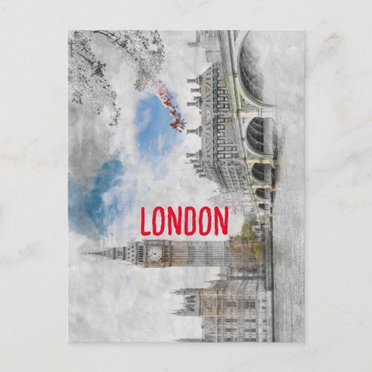 Watercolor Big Ben London Großbritannien Postcard Postkarte (Vorderseite)