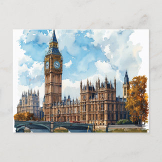 Watercolor Big Ben Westminster Palace London Postkarte