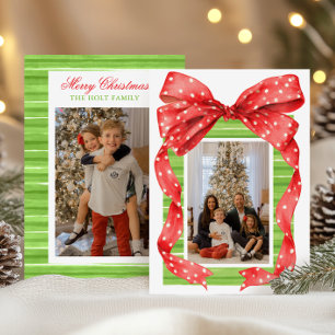 Watercolor Big Red Bow Moderne Weihnachts-Foto Feiertagskarte