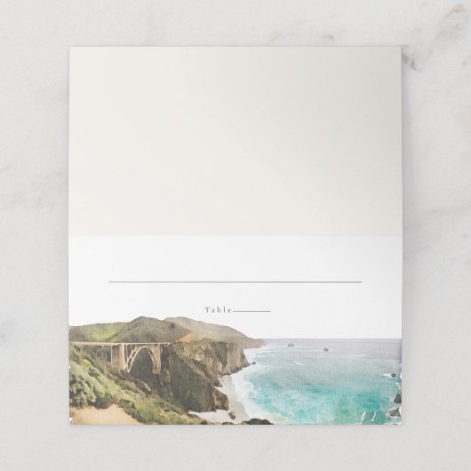 Watercolor Big Sur California Platzkarte (Außenseite Aufgefaltet)