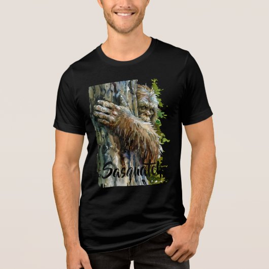 Watercolor Bigfoot Sasquatch Forest Dweller Tri-Blend Shirt (Vorderseite)