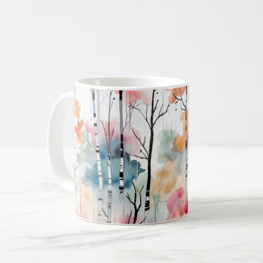 Watercolor Birch Tree Kaffeetasse (Vorderseite Links)