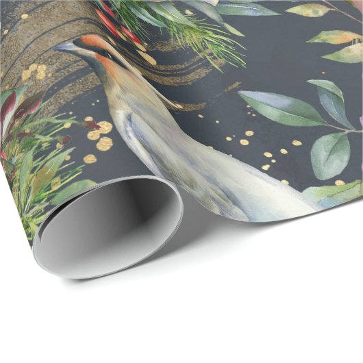 Watercolor Bird and Lantern Design Christmas Geschenkpapier (Rolleneckpunkt)