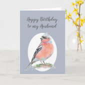 Watercolor Bird Chaffinch, Happy Birthday Husband Karte (Gelbe Blume)