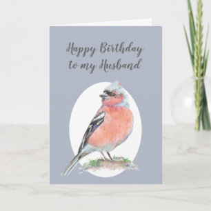 Watercolor Bird Chaffinch, Happy Birthday Husband Karte