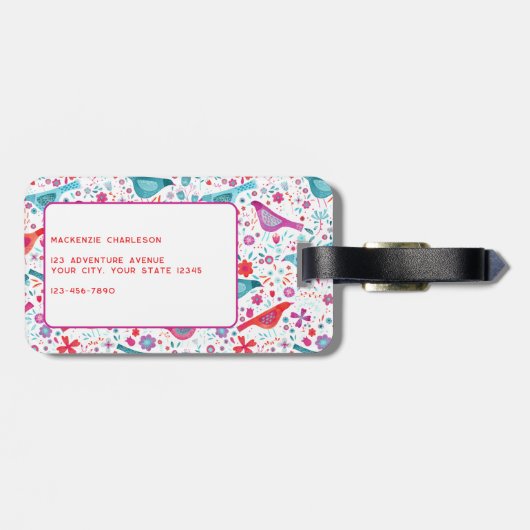 Watercolor Bird Floral Boho Gepäckanhänger (Rückseite horizontal)