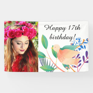 Watercolor Bird Happy Birthday Foto Banner