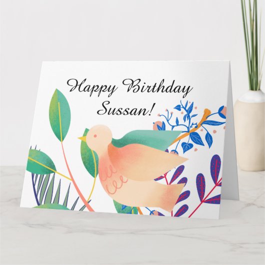Watercolor Bird Happy Birthday wünscht Foto Text Karte (Vorderseite)