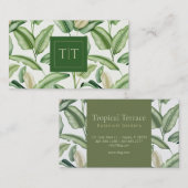 Watercolor Bird of Paradise Leaves Monogram Visitenkarte (Vorne/Hinten)