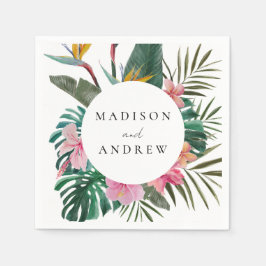 Watercolor Bird of Paradise Wreath Wedding  Serviette